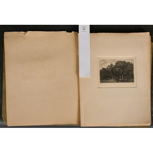 61 - A portfolio of thirteen Barbizon School etchings by or after Gustave Greux and others, unframed.