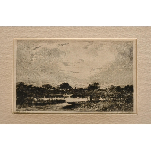 61 - A portfolio of thirteen Barbizon School etchings by or after Gustave Greux and others, unframed.