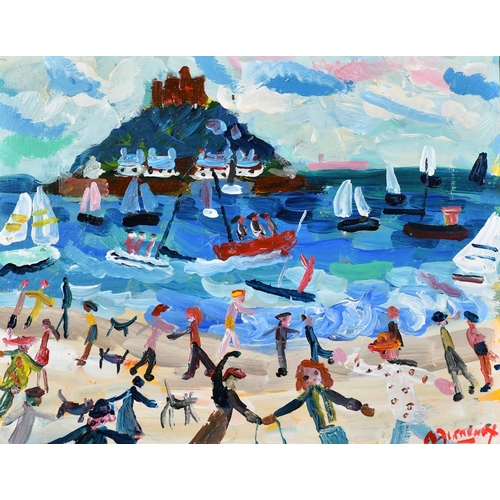 612 - Alan Furneaux (b. 1953) British, 'St Michaels Mount on a Weekend', oil on board, signed, 8