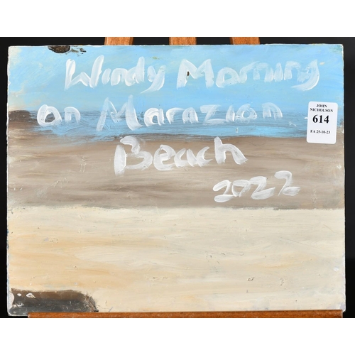 614 - Alan Furneaux (b. 1953) British, 'Windy Morning on MArazion Beach', oil on board, signed, 8