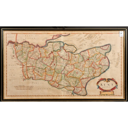 69 - Robert Morden, a group of four 17th Century engraved maps with later hand colouring, of Kent, Staffo... 