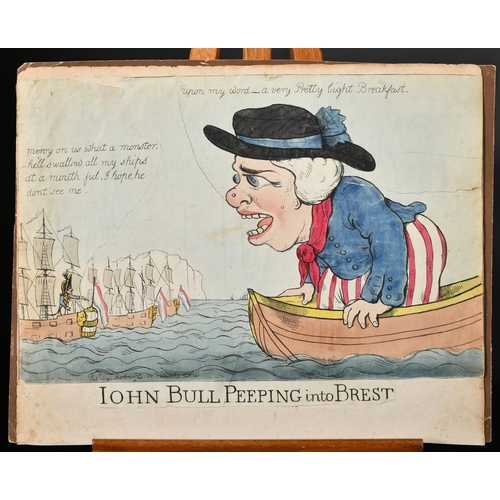 75 - Early 19th Century Satirical print, 'John Bull Fighting the French Single Handed', hand coloured eng... 