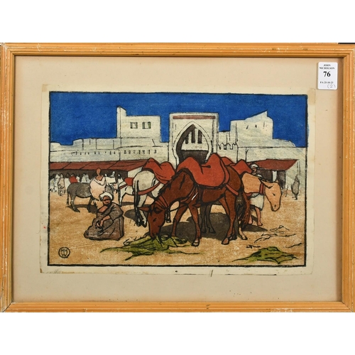 76 - Mary Macrae White, Circa 1930, Scottish, a pair of colour woodcut scenes of North Africa, one signed... 