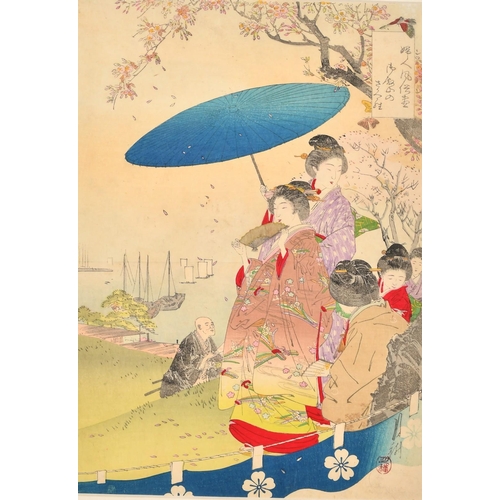 79 - Gekko Ogata (1859-1920) Japanese, 'Viewing Cherry Blossoms', woodblock print, 12.5