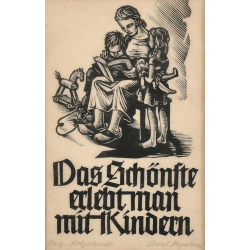 8 - Josef Hagedorn (1914-2004), scene of a mother and her children, woodcut, signed and inscribed in pen... 