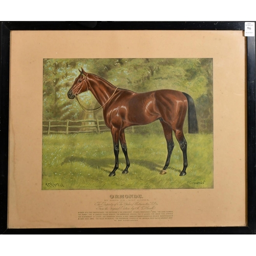 96 - After A.C. Havell, A hand coloured print of 'Ormonde', the racehorse, published by Fores, 1911, 10.7... 