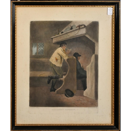 98 - Syer after Morland, 'Alehouse Kitchen' and 'Ale house door', hand coloured mezzotints, both 16