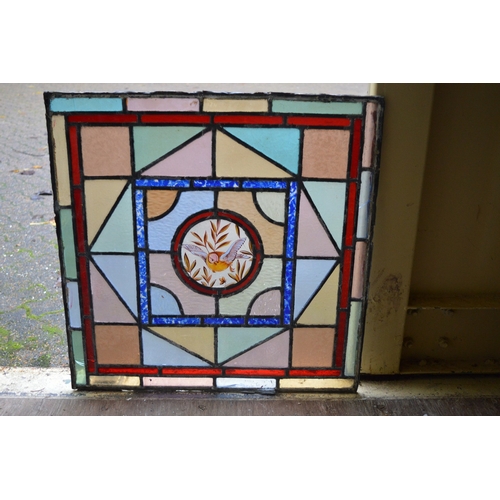 11 - A good collection of stained glass panels with etched and painted decoration.