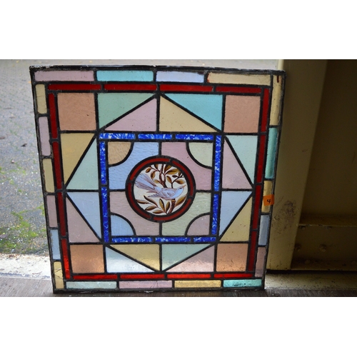 11 - A good collection of stained glass panels with etched and painted decoration.