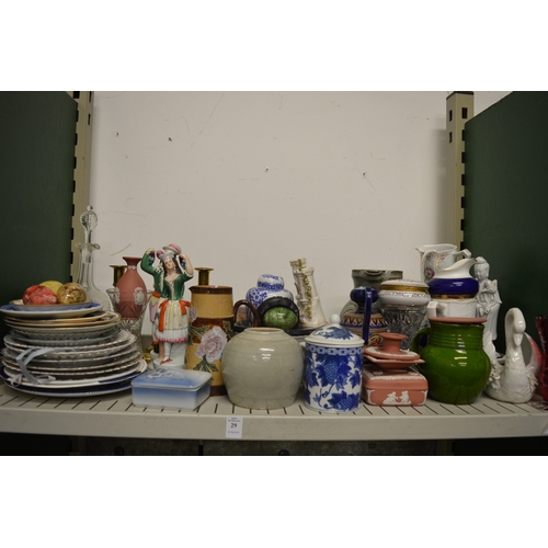 29 - A shelf of decorative china, glassware etc.