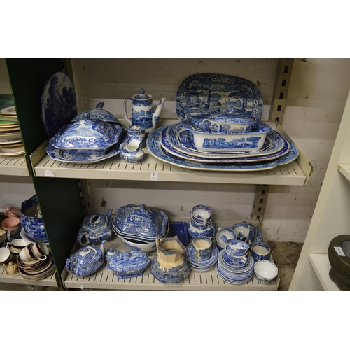 37 - A good collection of blue and white transfer printed china.