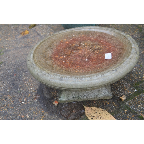 6 - A reconstituted stoneware basket weave style planter and shallow bird bath.