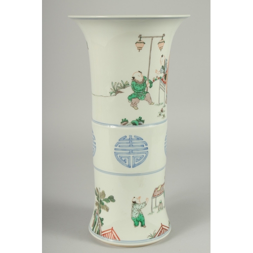 106 - A CHINESE FAMILLE VERTE PORCELAIN GU SHAPE VASE, decorated with boys and longevity symbols, 34cm hig... 