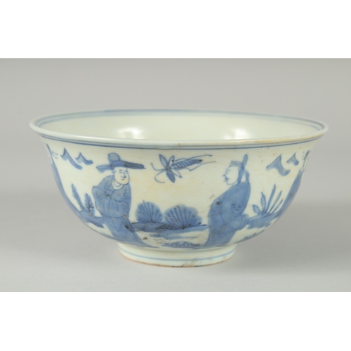 113 - A CHINESE MING BLUE AND WHITE BOWL, (af), together with another blue and white bowl, (2).