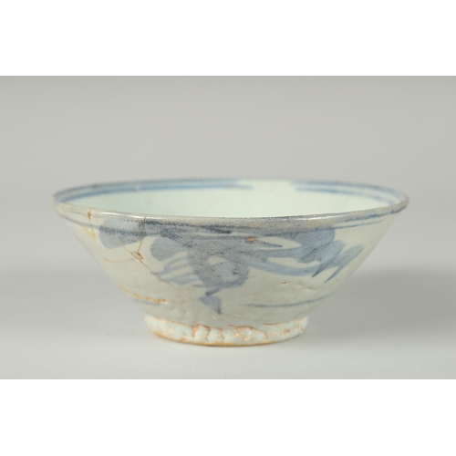 113 - A CHINESE MING BLUE AND WHITE BOWL, (af), together with another blue and white bowl, (2).