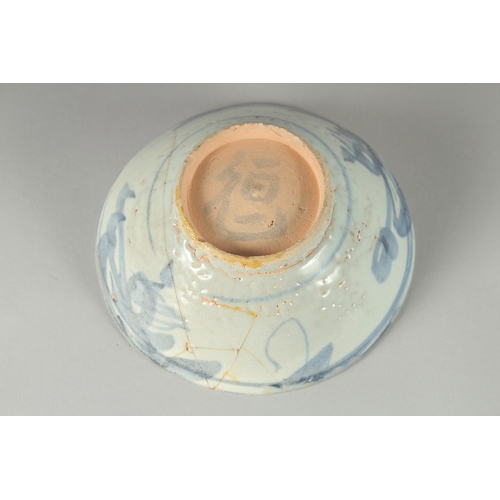 113 - A CHINESE MING BLUE AND WHITE BOWL, (af), together with another blue and white bowl, (2).