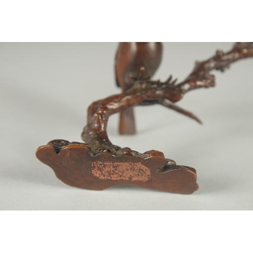 119 - A JAPANESE BRONZE OKIMONO OF A BIRD ON A BRANCH.