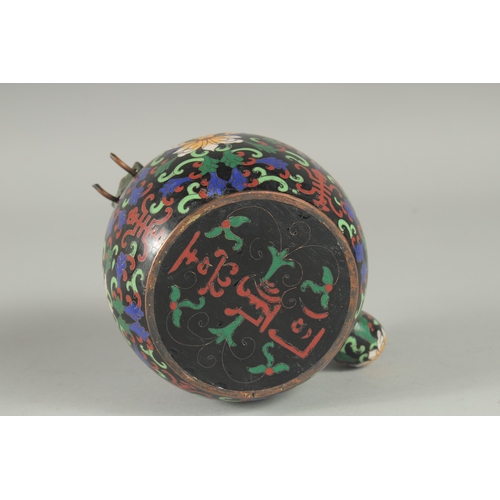 163 - A FINE CHINESE QING CLOISONNE WINE POT, marked Tong Shun Tang, the pot decorated with longevity symb... 