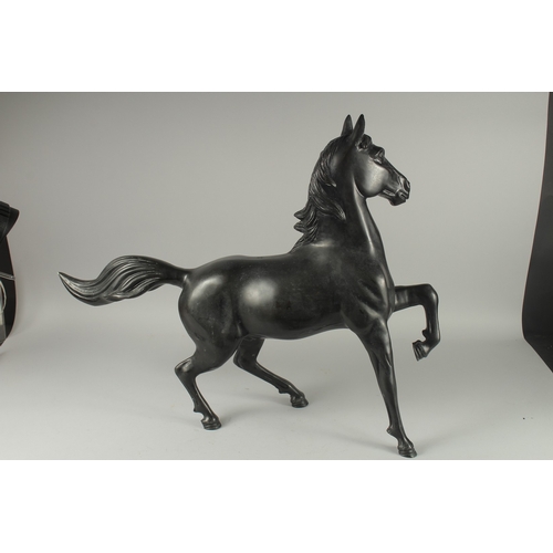 186 - A LARGE JAPANESE TAISHO / SHOWA SIGNED BRONZE HORSE, in a cantering pose, engraved signature to the ... 