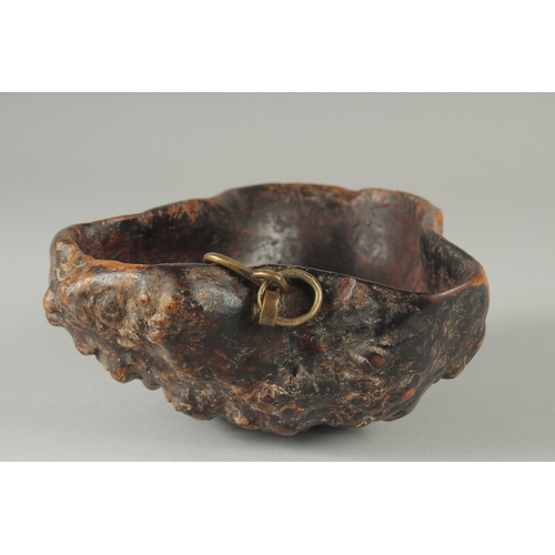 204 - A RARE 17TH CENTURY TIBETAN BURR WOOD BEGGARS BOWL, 19.5cm x 18cm.