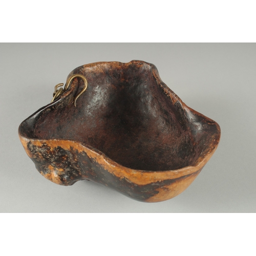 204 - A RARE 17TH CENTURY TIBETAN BURR WOOD BEGGARS BOWL, 19.5cm x 18cm.