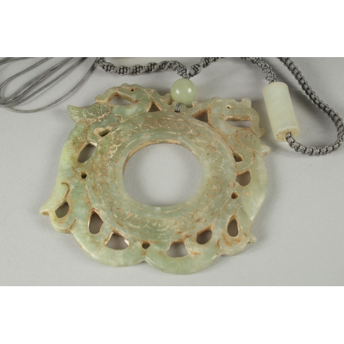 209 - A CHINESE 19-20TH CENTURY ARCHAIC STYLE PENDENT NECKLACE, pendant 9cm x 9cm.