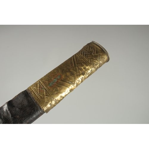 212 - A FINE 19TH CENTURY OTTOMAN TURKISH YATAGHAN SWORD with coral inset walrus handle and silver inlaid ... 