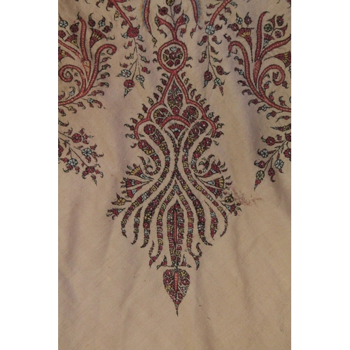 215 - A FINELY EMBROIDERED SIGNED INDIAN KASHMIR OR PUNJAB TEXTILE, 155cm x 153cm.