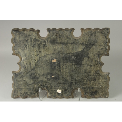 225 - A FINE LARGE 19TH CENTURY INDIAN KASHMIRI PAINTED AND LACQUERED PAPIER-MÂCHÉ TRAY, 54cm x 39cm.