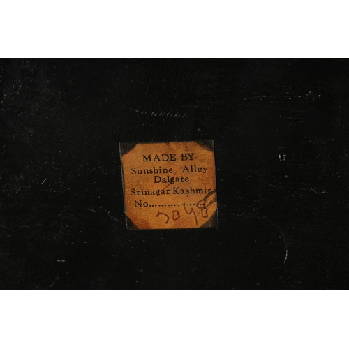 226 - A VERY FINE AND LARGE 19TH CENTURY INDIAN KASHMIRI LACQUERED WOODEN TABLE WITH ORIGINAL LABEL, flora... 