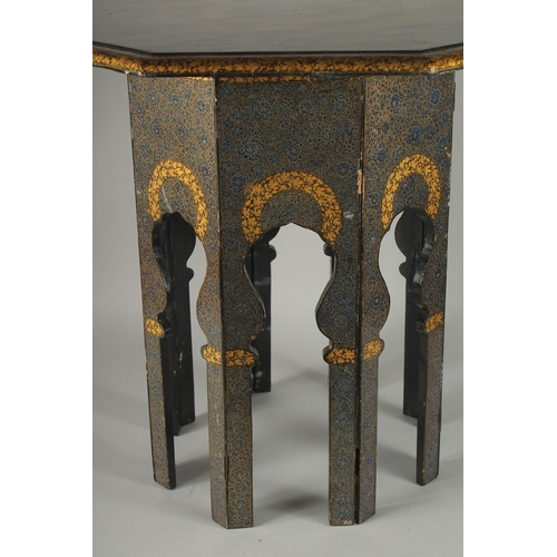 226 - A VERY FINE AND LARGE 19TH CENTURY INDIAN KASHMIRI LACQUERED WOODEN TABLE WITH ORIGINAL LABEL, flora... 