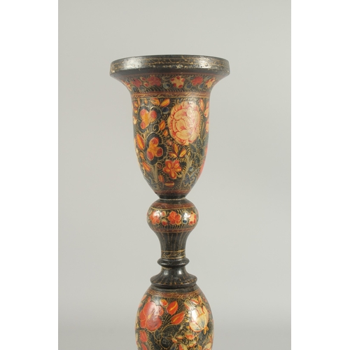 258 - A 19TH CENTURY INDIAN KASHMIRI LACQUERED PAPIER MACHE CANDLESTICK, 39.5cm high.