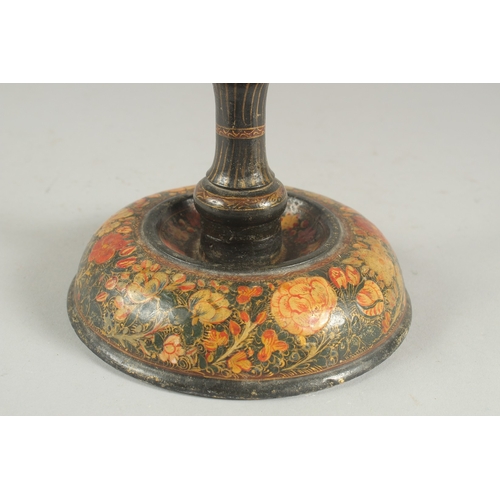 258 - A 19TH CENTURY INDIAN KASHMIRI LACQUERED PAPIER MACHE CANDLESTICK, 39.5cm high.