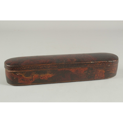 262 - A LARGE 18TH-19TH CENTURY PERSIAN OR INDIAN PAPIER MACHE PEN BOX, 32cm x 7cm.