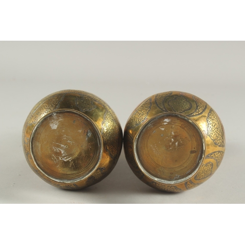 265 - A PAIR OF LATE 19TH-EARLY 20TH CENTURY SYRIAN DAMASCUS CAIROWARE SILVER AND COPPER INLAID VASES, 22c... 