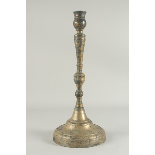 266 - A LARGE 17TH CENTURY OTTOMAN BRONZE CANDLESTICK, 49cm high.