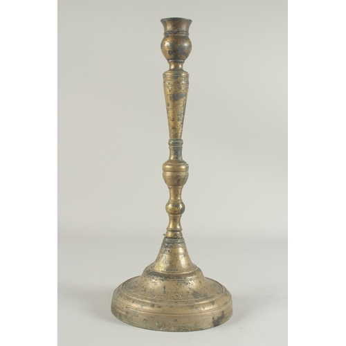 266 - A LARGE 17TH CENTURY OTTOMAN BRONZE CANDLESTICK, 49cm high.