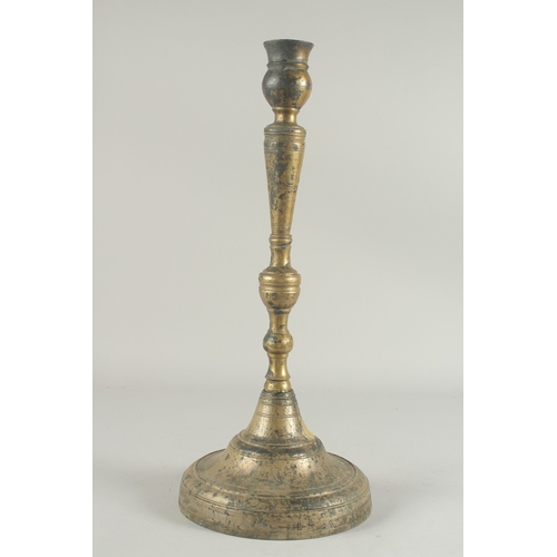 266 - A LARGE 17TH CENTURY OTTOMAN BRONZE CANDLESTICK, 49cm high.