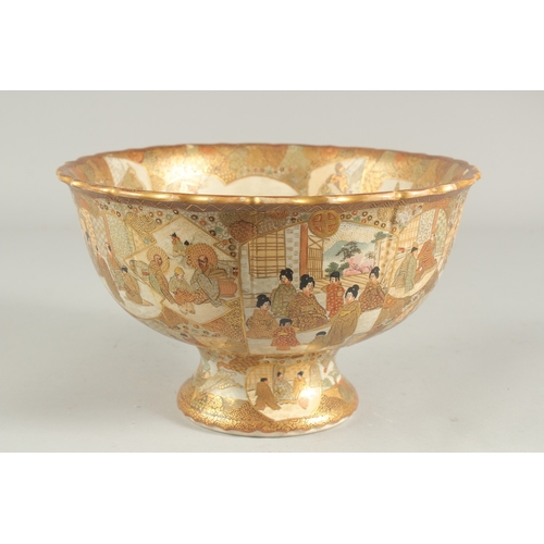 273 - A FINE LARGE JAPANESE SATSUMA FOOTED BOWL, signed to the base, 24cm diameter, (af).