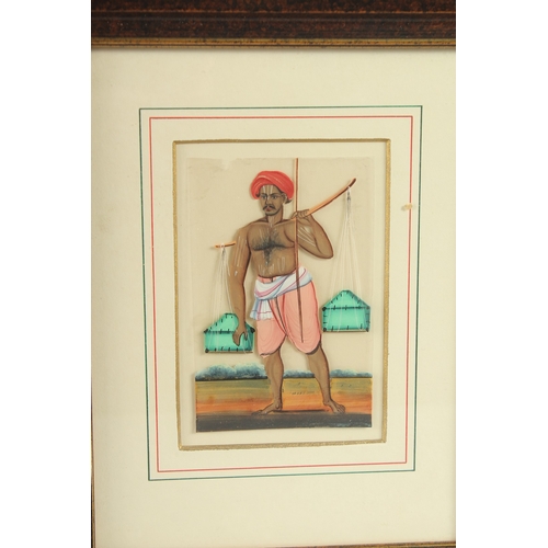 276 - FOUR 19TH CENTURY INDIAN PAINTINGS ON MICA, framed and glazed, each image 10.5cm x 7cm.