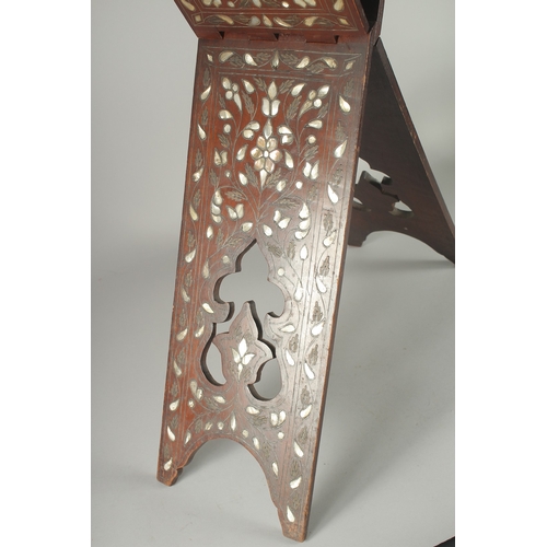 278 - A SYRIAN MOTHER OF PEARL INLAID FOLDING QURAN STAND, with bone and abalone calligraphic roundels, 56... 