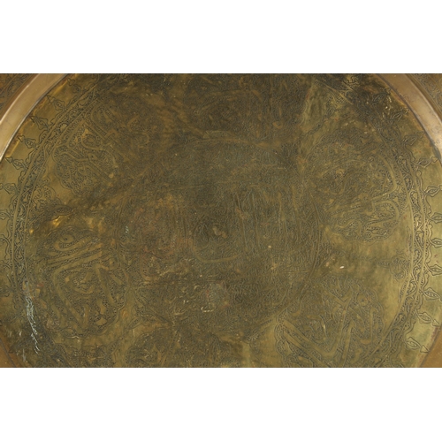 279 - A LARGE SYRIAN DAMASCUS ENGRAVED CALLIGRAPHIC BRASS DISH, 48cm diameter.