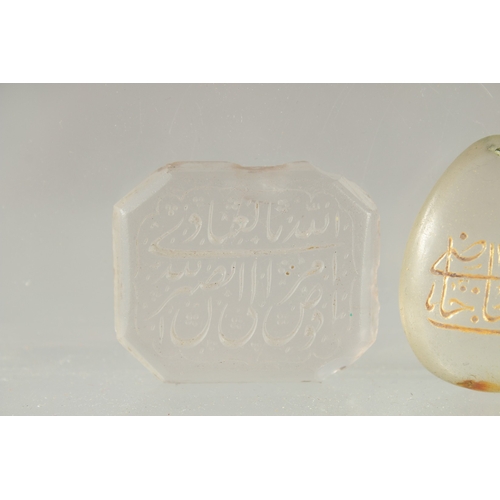 574 - THREE ISLAMIC SAFAVID ROCK CRYSTAL CALLIGRAPHIC SEALS, (3).