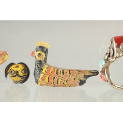 579 - FOUR ISLAMIC GLASS PIECES, together with a ring and a cylindrical bead, (6).