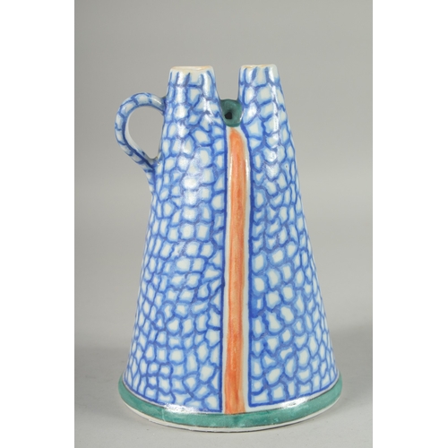 585 - AN OTTOMAN TURKISH POTTERY WATER FLASK, 24cm high.