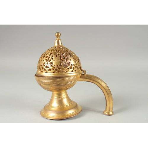 587 - AN OTTOMAN TURKISH TOMBAK INCENSE BURNER, 20cm long.