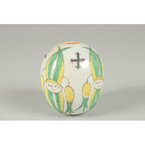 593 - A TURKISH OTTOMAN ARMENIAN POTTERY HANGING BALL, 8cm.