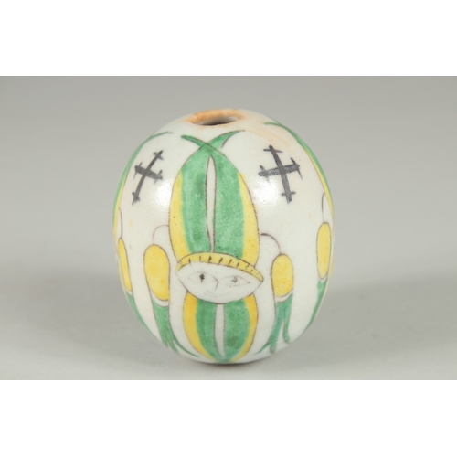 593 - A TURKISH OTTOMAN ARMENIAN POTTERY HANGING BALL, 8cm.