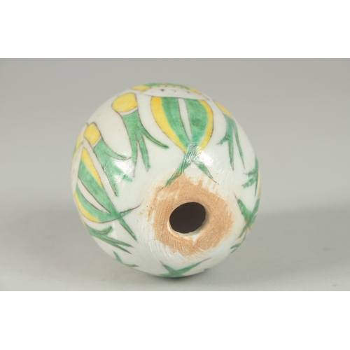 593 - A TURKISH OTTOMAN ARMENIAN POTTERY HANGING BALL, 8cm.