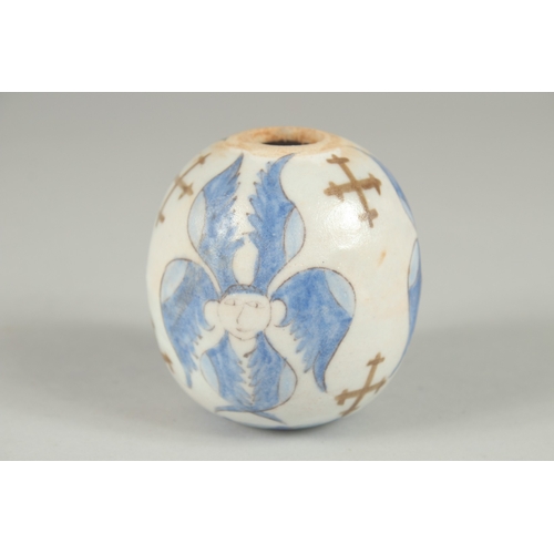 594 - A TURKISH OTTOMAN ARMENIAN POTTERY HANGING BALL, 8cm.